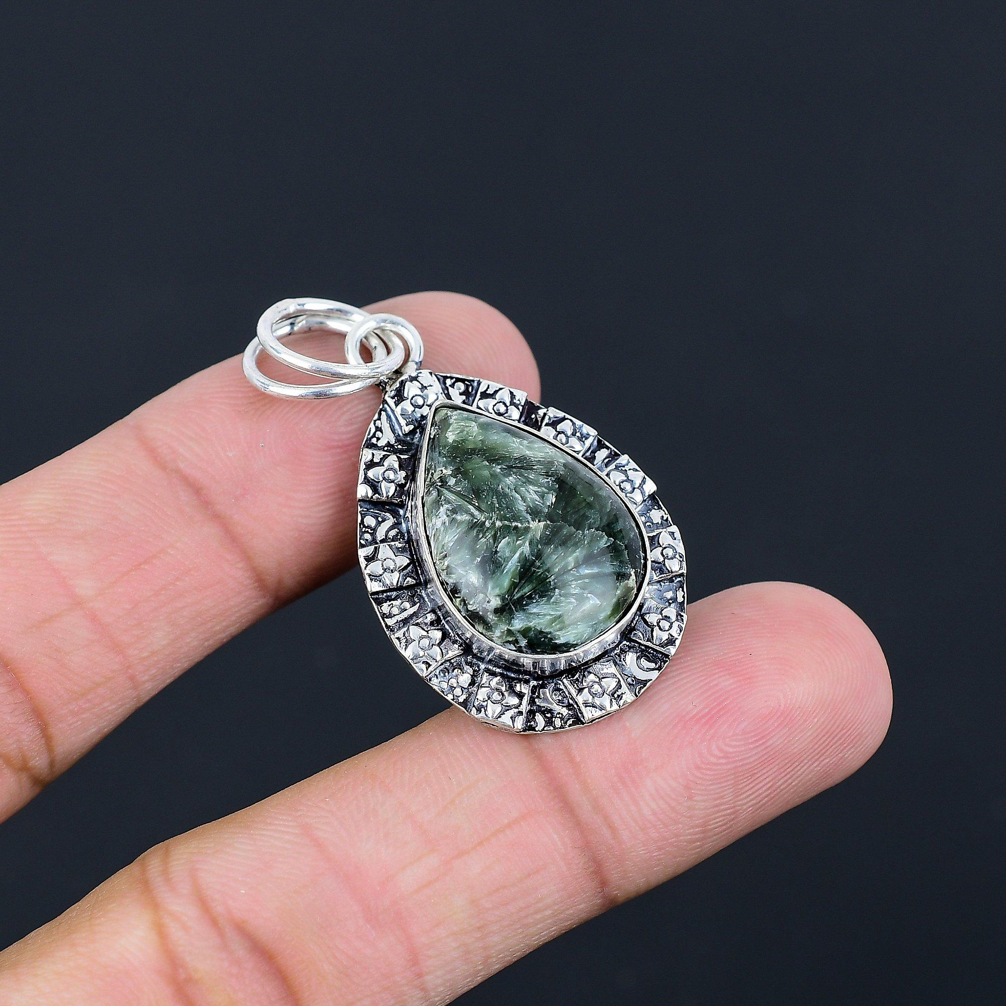 

Seraphinite Stone 925 Sterling Silver Engagement Birthday Wife Bezel New Pendant