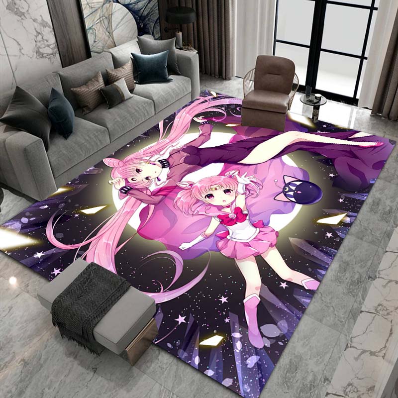 3D printed Sailor Moon pattern rug, large-area non-slip washable rug,, suitable for bedroom home décor.22