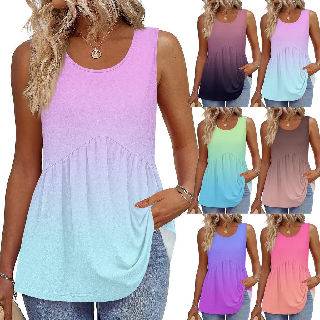 Square Collar Tank Top Women Print Tank Tee Casual Loose Fit Sleeveless Shirt