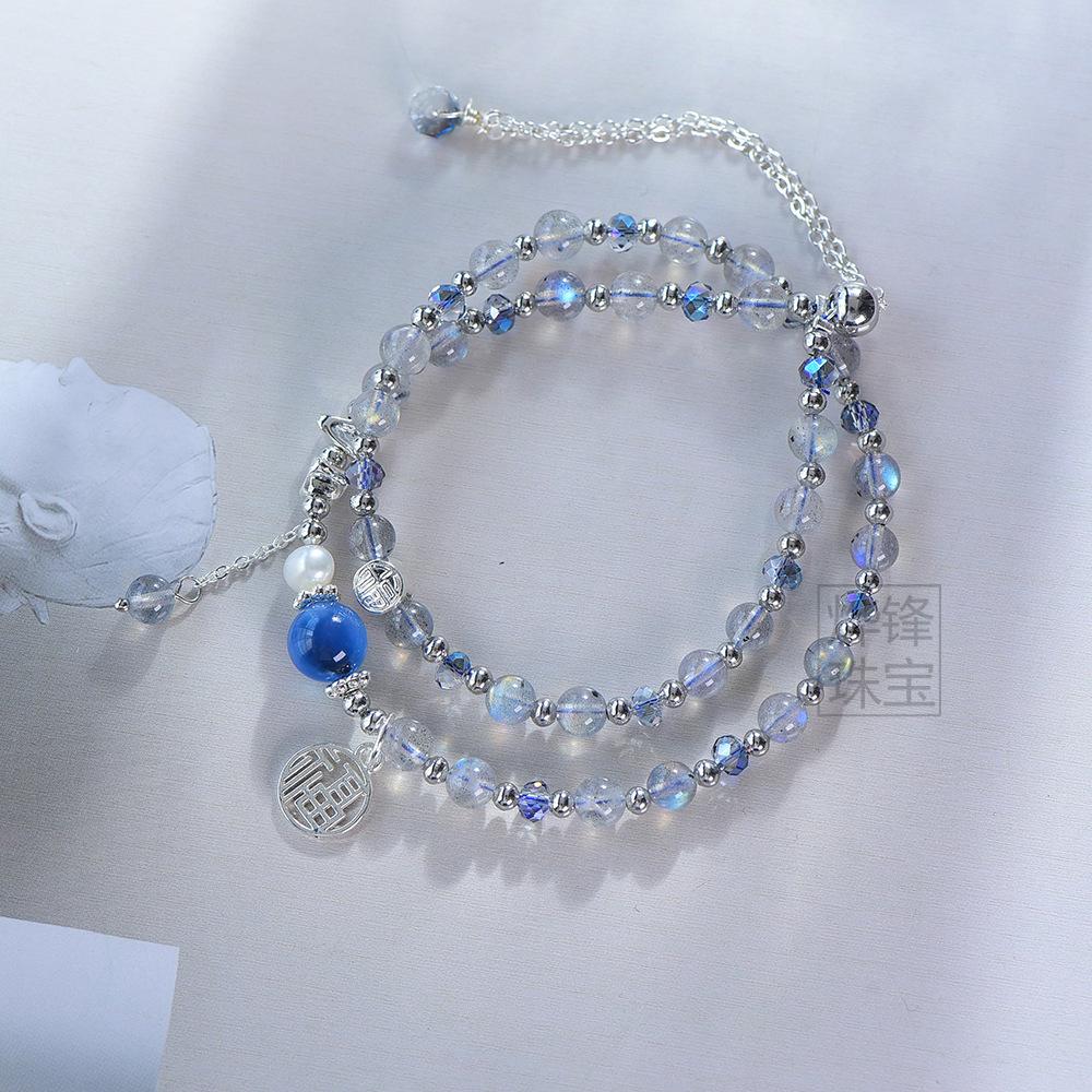 

Bracelet Female Male Blue Crystal Silver Bracelet Bracelet Beads Girlfriend Gift