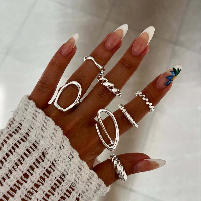 Design Sense Irregular Metal Glossy Ring Set Personality Versatile Style Ring Jewelry Women
