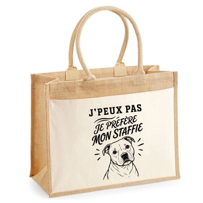Sac cabas - PLANETEE - J'peux pas minimaliste - Toile de jute & coton - 21 L - Illustration au trait noir