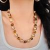 10Mm Maillard Vintage High Quality Natural Tiger'S Eye Stone Faux Pearl Clavicle Chain Necklace Sweater Chain