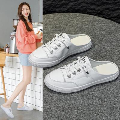 Zapatillas de Mujer Transpirables de Cuero Genuino Blanco de Punta Plana sin Talón para Uso Exterior en Verano - Ligeras y sin Tacón.