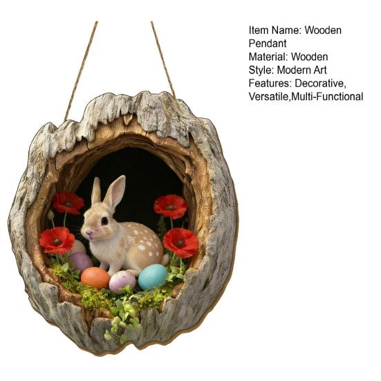 Påskkrans Kaninskylt Trähängande Hänge Rustik Högtidsdörr Väggdekor för Hem Trädgård Yttervägg Öppen spis Festlig Festdekor