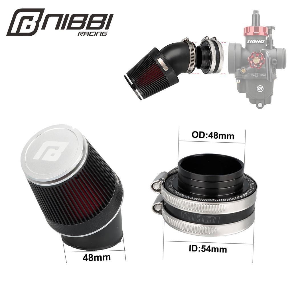 NIBBI CNC Universal Air Filter Motorcycle 42mm 48mm Mushroom Head Air Cleaner 45 Degree Bend Air Intake Pipe Filters PitBike