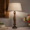 58 Cm Floral Carved Black Wood Table Lamp with White Drum Shade Bedroom, Dining Room, Hotel Room, Living Room, Office Bulb Not Included