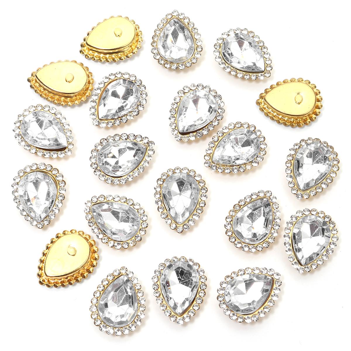 

20pcs Love Heart Acrylic Rhinestones With Gold Claw Sew On Beads Metal Base Buckle For DIY Clothing Hair Accessories Decorative