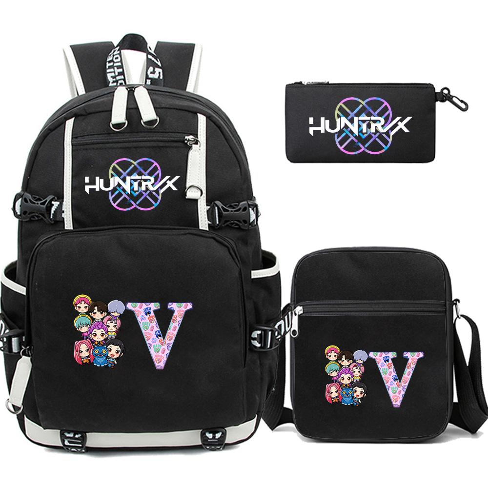 3Pcs/set 26 English Letter K-pop Printed Backpack with Pengcil Case Shoulder Bag for Teenager Girl Boy Bookbag Large Capacity Waterproof Travel Bag