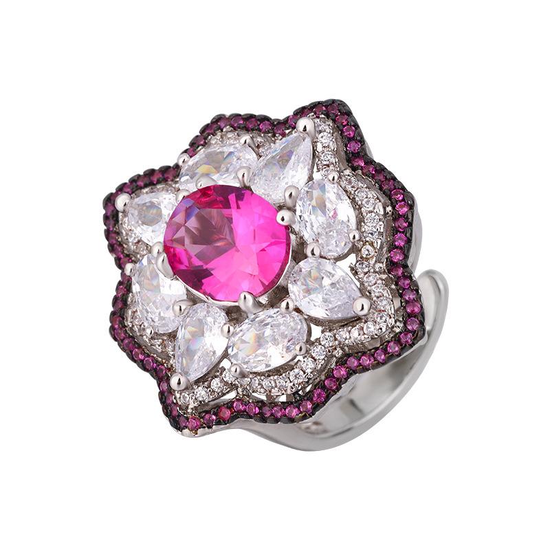 Jewelry Copper Bottom Gold-Plated Simulation Red Corundum Sapphire Blue Spinel High-Grade Black Gold Color Separation Set Female 8 * 10