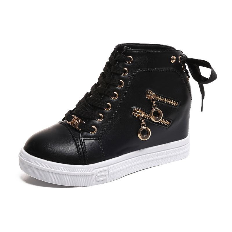 Fashion Comemore 2025 Spring New Inner Heightening Women's Platform Shoes Casual Shoes White High Top Sneakers Short Leather Ankle Boots