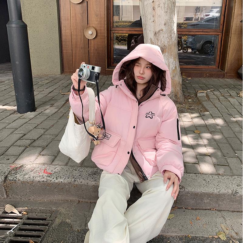 Jesień Zima Pogrubiona Ciepła Parka Kobiety Casual Słodki Jednolity Kolor Duża Kieszeń Luźny Płaszcz z Kapturem Kurtki Odzież Wierzchnia