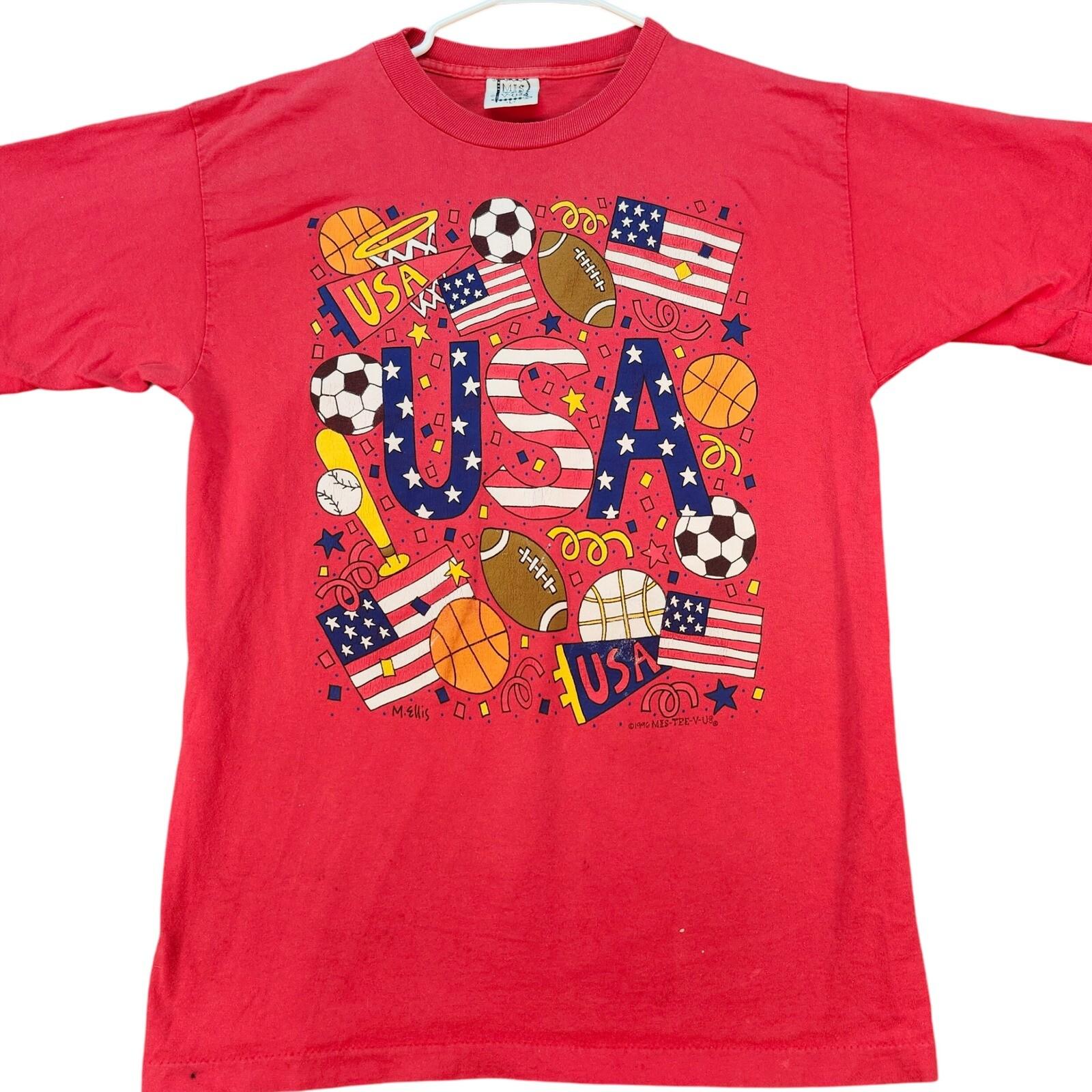 Vintage 1996 USA Sports Graphic Patriotic Red Large MIS TEE V-US Unisex T-Shirt XXL