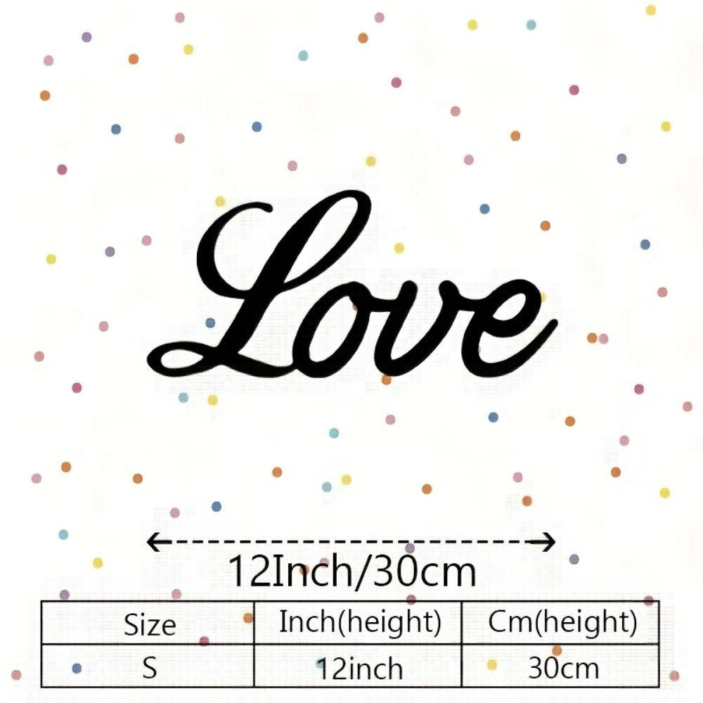 2D Large Love Script Metal Wall Art, Black White Horizontal Iron Word Sculpture, Indoor Outdoor Calligraphy Decor for Wedding Valentine Gift