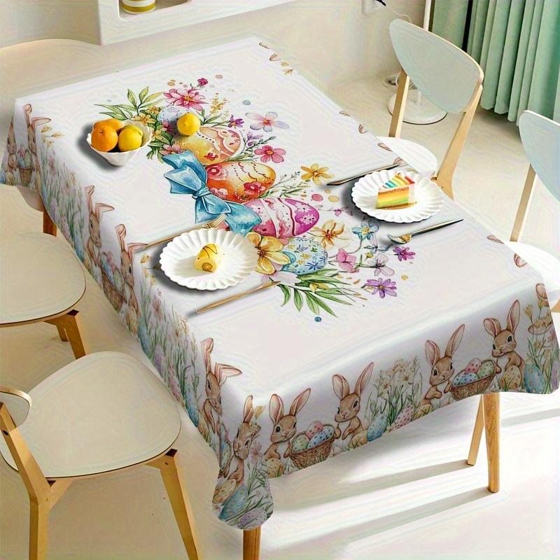 Coelhinho da Páscoa Ovo Flor Toalha de Mesa à Prova d'Água Decoração de Mesa de Festa Toalha de Mesa de Cozinha Rústica de Primavera Decorações de Páscoa