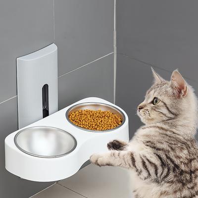 Wall Mounted Pet Double Bowl Cat Feeder Drinker Hanging Dog Food Water Bowl Adjustable Height Indoor Cat Dog Bowls Pet Supplies