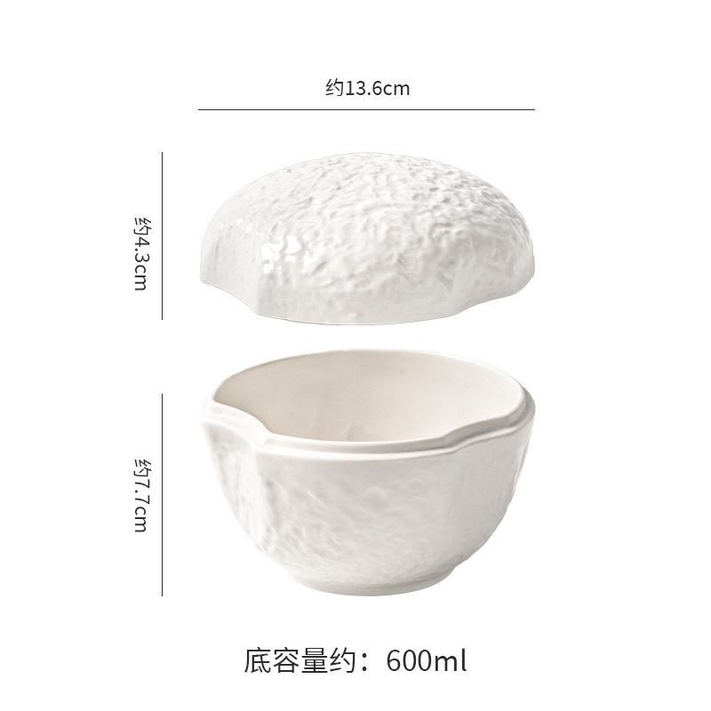 

European-style Ceramic Matte Stew Pot with Lid Black and White Embossed Dinner Plate Household Salad and Dessert Bowl Tableware