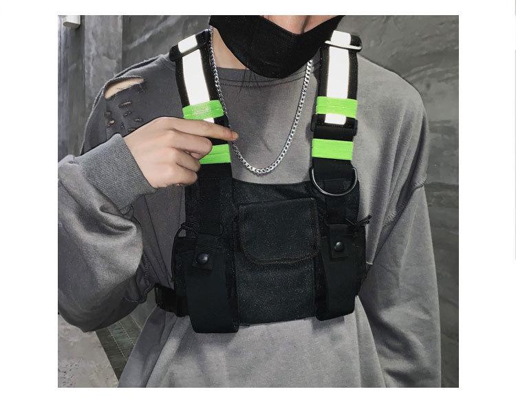 Vestă tactică reflectorizantă cu buzunare multiple unisex Hip-Hop Street Style și geantă pentru piept