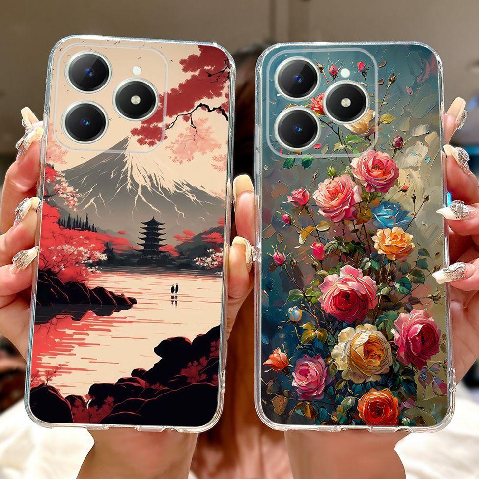 4G Clear For Realme Note 60 Case RMX3933 Luxury Butterfly Love Flowers Cool Lion Painted Phone Case For Realme Note 60X RMX3938
