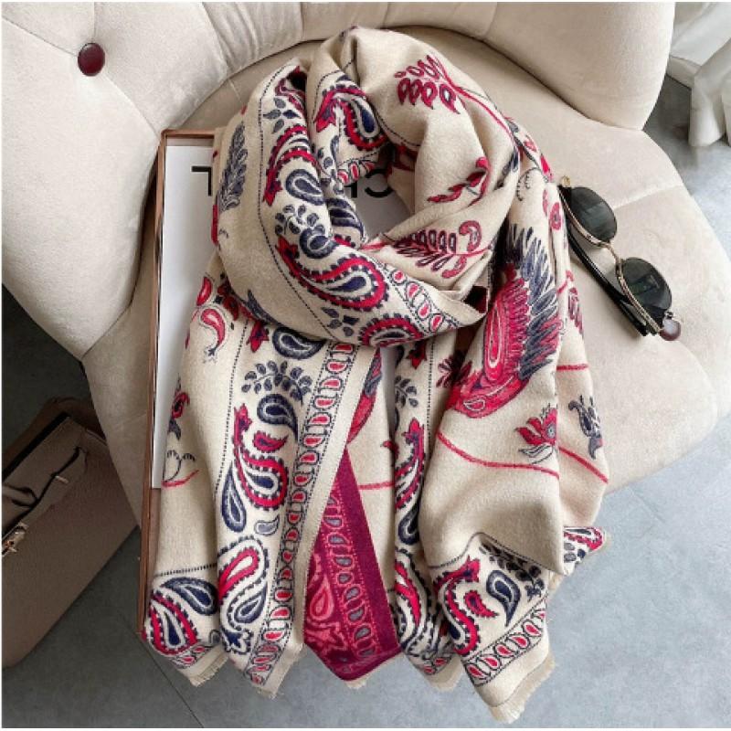 Premium Double-Sided Jacquard Houndstooth Scarf Wrap Women Winter Fall Warm Cotton Blend Shawl 185x70cm