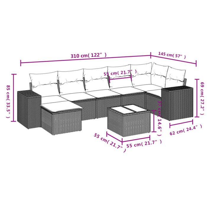 VidaXL Garden Lounge Set with Cushions 8 Pcs, Patio Sofas, Patio Furniture Set, Outdoor Furniture, Beige 3255225