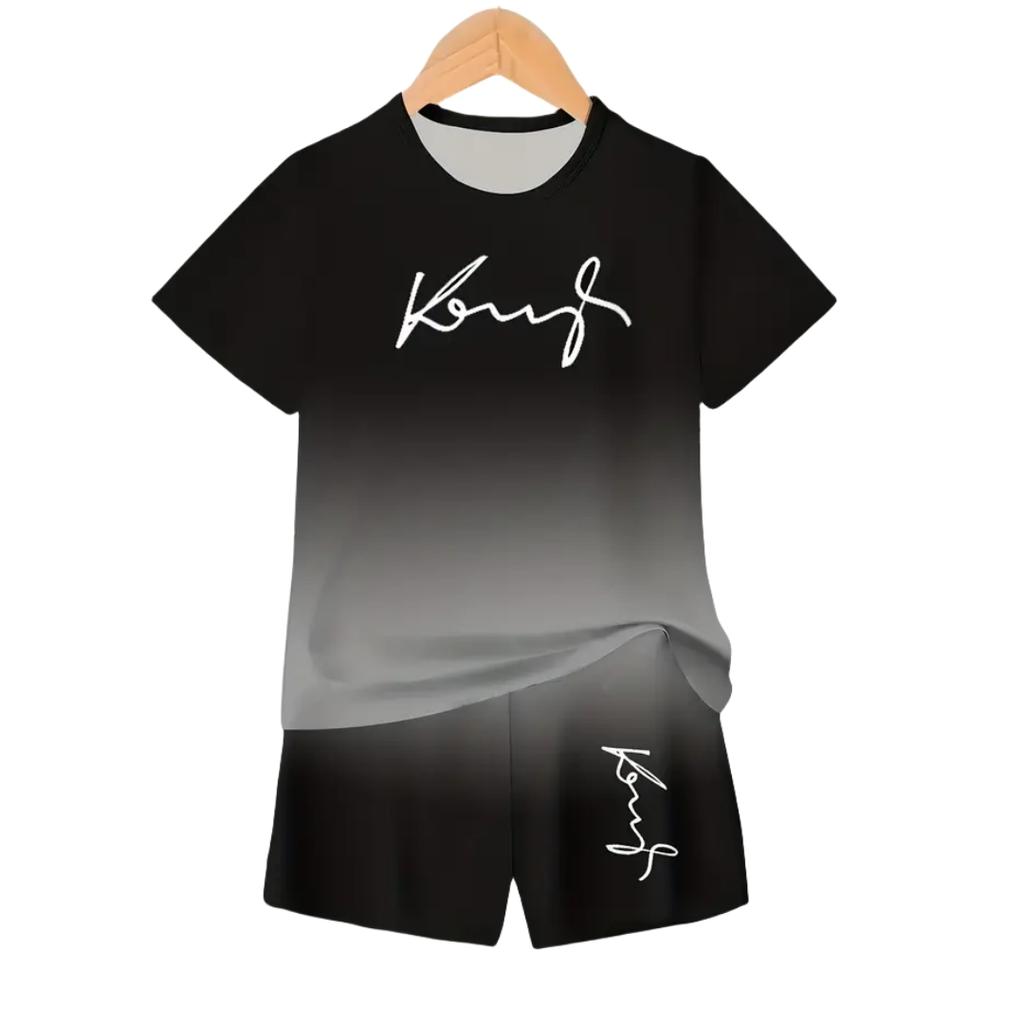 Summer Gradient Colored Letters Creative Fun Pattern Children's Fashion Comfortable Soft Breathable Short Sleeved Two-piece Set