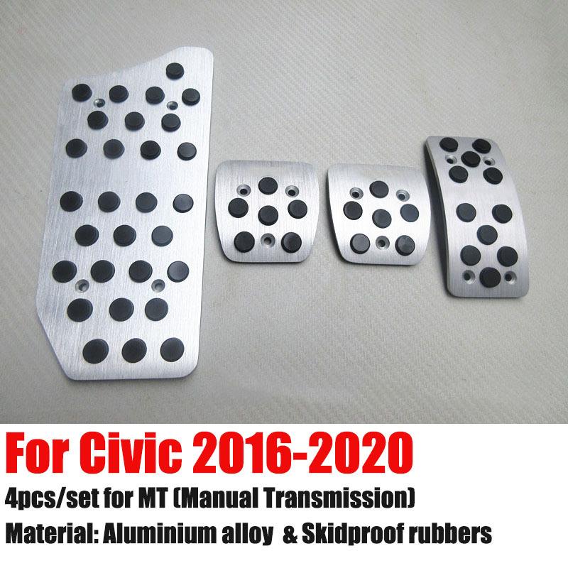 For Honda Civic 2005- LHD Aluminum Pads Pedal Set Gas Accelerator Brake Footrest AT / MT Car Accessories Need Drilling