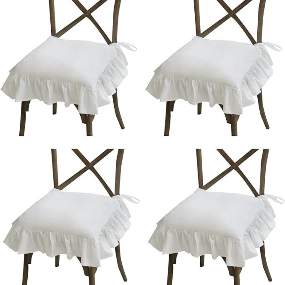 Набор из 4 подушек для стульев с оборками чехол на подушку для стула из 100 хлопка в стиле бохо подходит для гостиной обеденного стула стильные подушки для сиденья и спинки 4PCS-40x40cm белый 3629₽