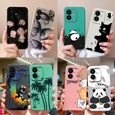 Case For Vivo Y22 Y22S Cover Camera Lens Protector For Vivo Y 22 Soft Liquid Silicone Cartoon Phone Back Covers For Women Man