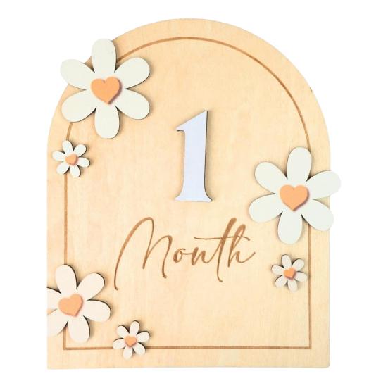 Baby Monthly Milestone Ornaments, Wooden Growth Markers with 3D Bow And Flower Decoration, Baby Monthly Milestone Cards for Baby Photos Keepsake