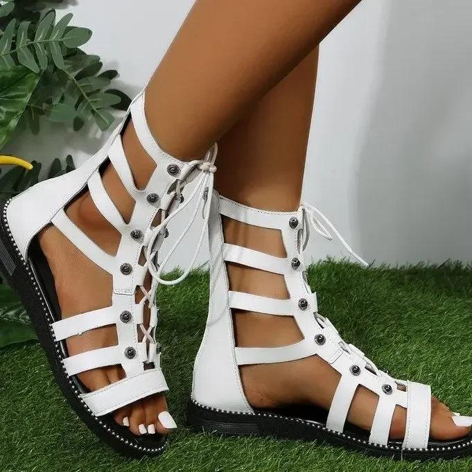 Sandalias informales huecas para Mujer, zapatos De punta abierta con correa cruzada, cuñas De verano, talla grande 41,