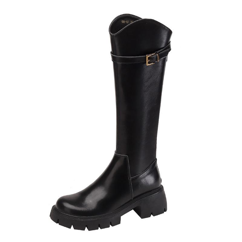 Shoes women's autumn and winter thick-soled Martin boots long tube velvet boots versatile height-increasing elastic medium tube thin knight boots