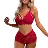 New European and American Women's Clothing Lace Perspective Sexy Three-point Midnight Babes Seduction Lingerie Set