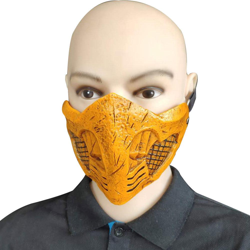 

Mortal Kombat Веселая маска на пол-лица Скорпиона с игривым дизайном для вечеринок, мероприятий и Yellow Scorpion Mask