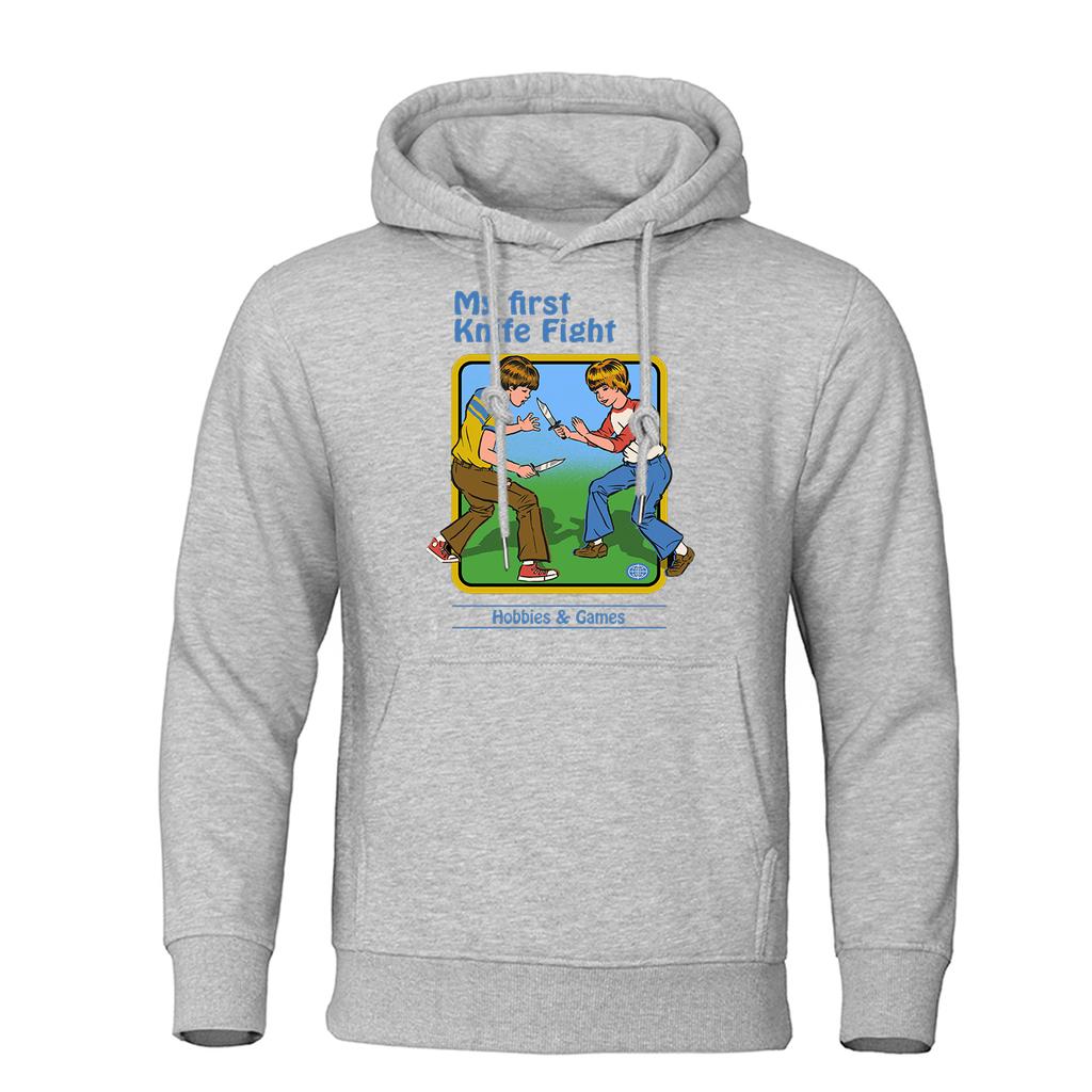 My First Knife Fight Printing Hoodies Casual Fashion Soft Streetwear Crewneck Fleece Sweatshirt Pullover Hip Hop Hoody
