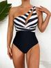 Striped Printed One Shoulder Hollow Out Sexy One Piece Bikini Swimsuit Women Fashion Elegant Beach Vacation Swimwear
