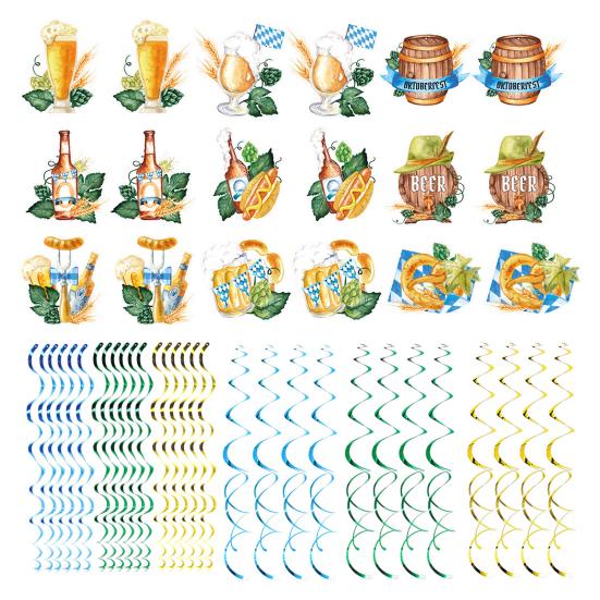 48 Pcs Oktoberfest Hanging Swirl Decorations Beer Festival Hanging Spiral Streamer Ceiling Decor for Oktoberfest Themed Party Supplies