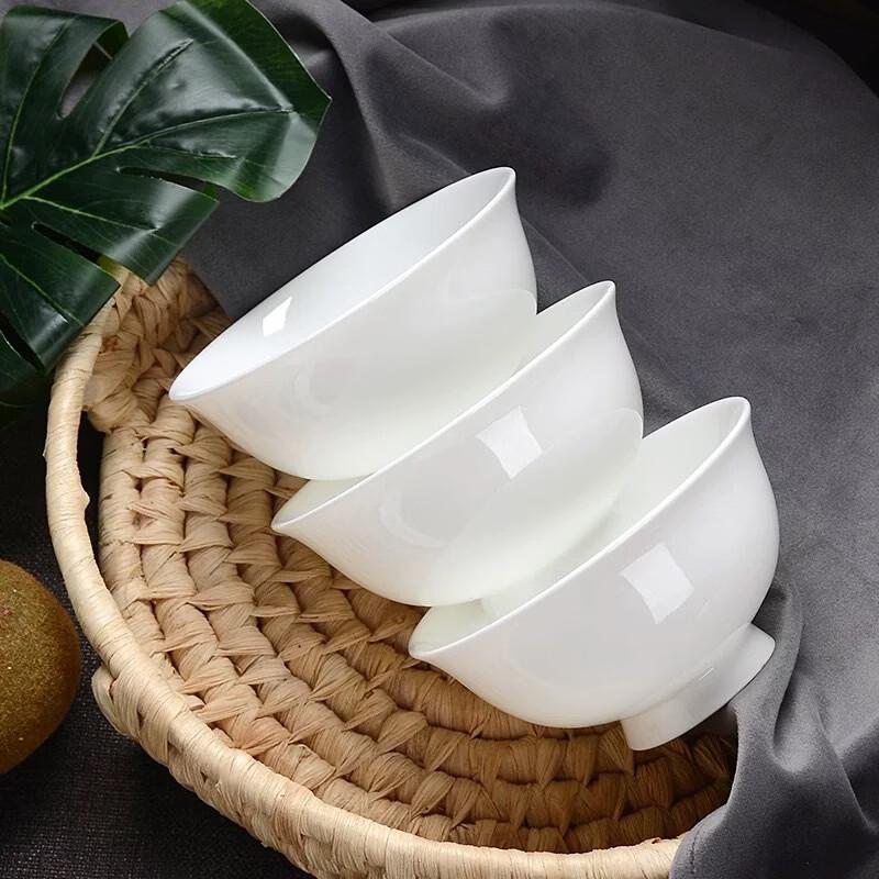 Kangfutao Pure White Ceramic High-Foot Rice Bowl