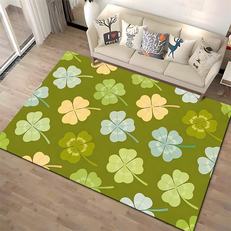 Four-Leaf Clover Printed Carpet, Green Luck Theme Decorative Rug Suitable for Use As an Anti-slip for Living Room Bedroom Sofas