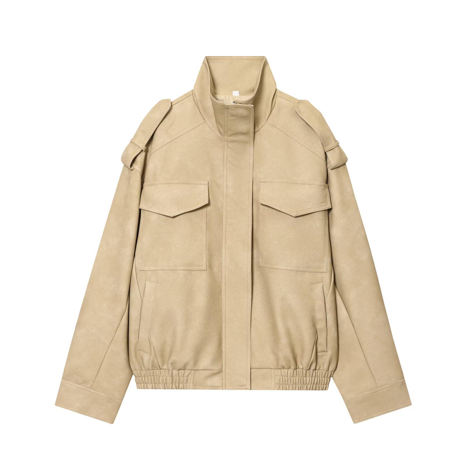 Suede Bomber Jacket Woman Oversized Demi-season