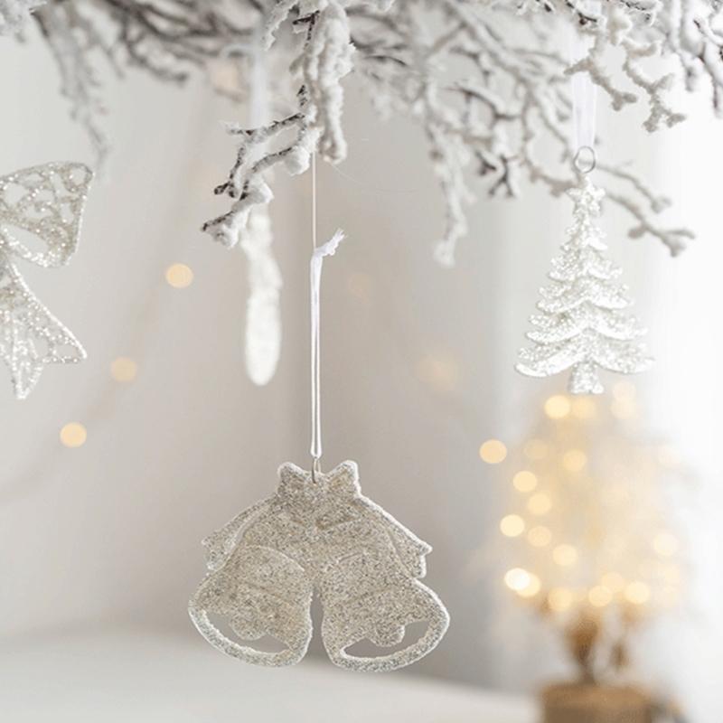 6 Pieces Holiday Decorations Shimmering Snowflake Bell Star Snowman Ornament Christmas Tree Hanging Accessories