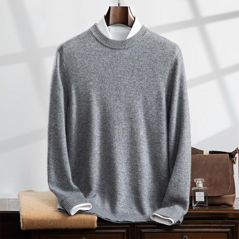 Fanzhen Men's Thickened Cashmere Blend Round Neck Pullover Sweater