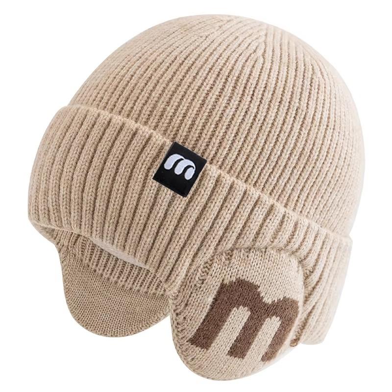 

Новая зимняя шапка унисекс, модная шапка с буквой М для мужчин и женщин, теплая вязаная лыжная шапка, спортивная шапка-ушанка 55cm-60cm бежевый