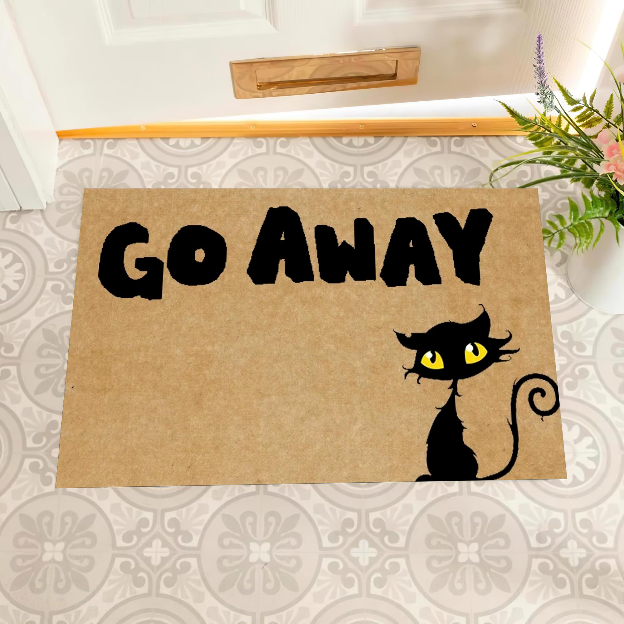 Weg Zwarte Kat Deurmat Antislip Rubberen Onderkant Buiten Entree Vloermat Decoratieve Vloerkleden Welkomstmat Entree 90cmx60cm