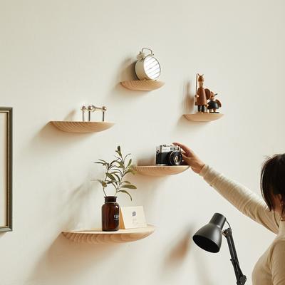 Wooden Semicircle Wall Shelf Background Wall Hanging Projector Display Stand Storage Organization Suspension Home Decoration