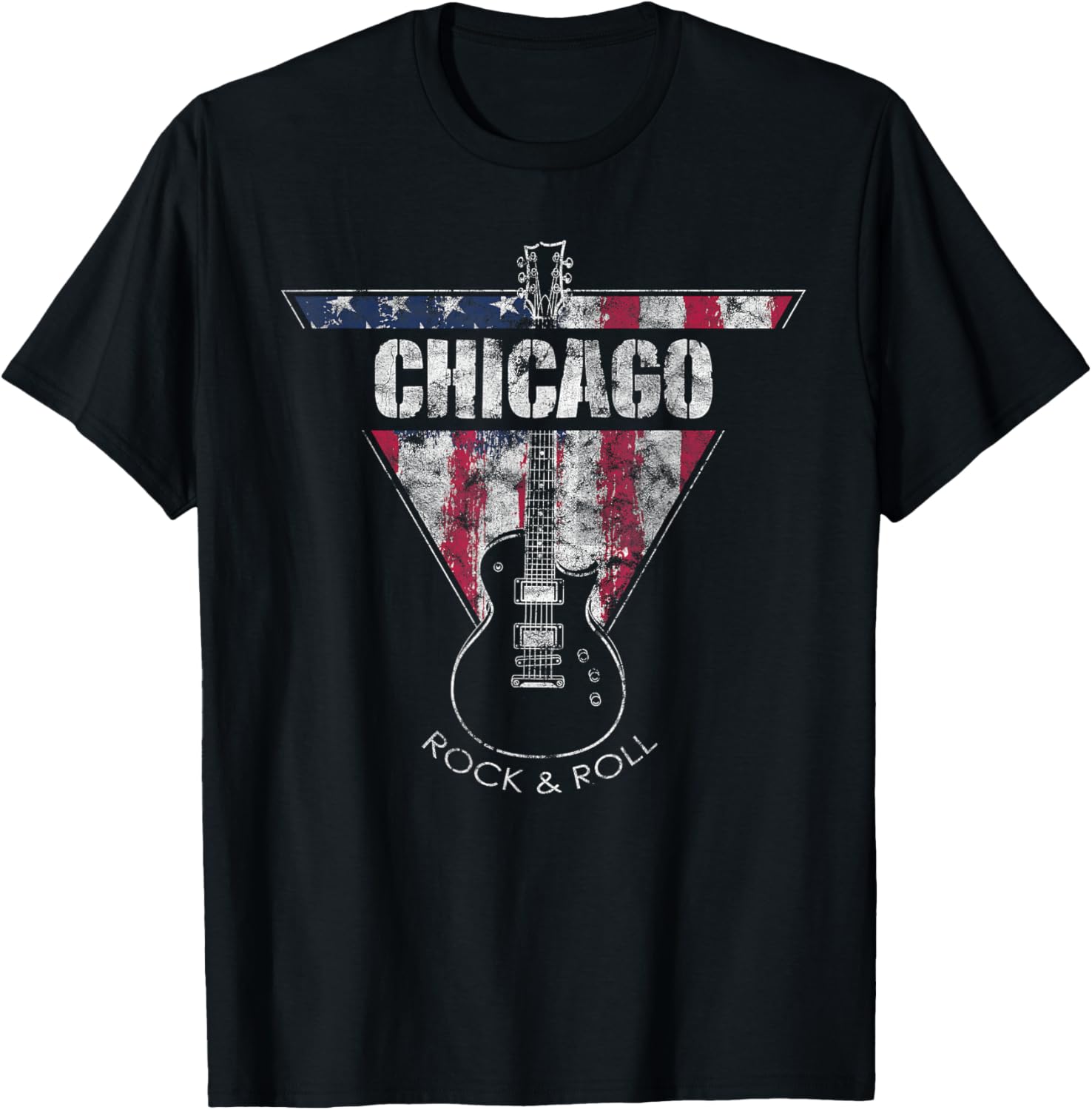 Chicago Vintage American Flag Guitar Player Souvenir T-Shirt S разноцветный