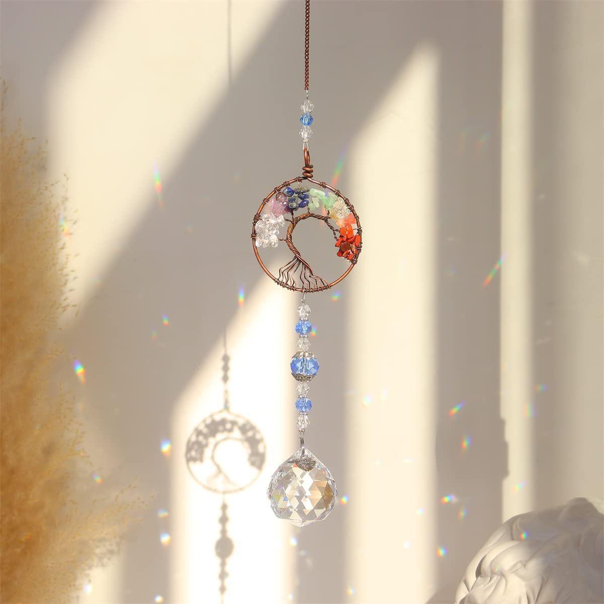 Sun Catcher Wind Chime Pendant Handmade Colorful Stone Weaving Dream Catcher Net Living Room Decoration Pendant Sun Catcher