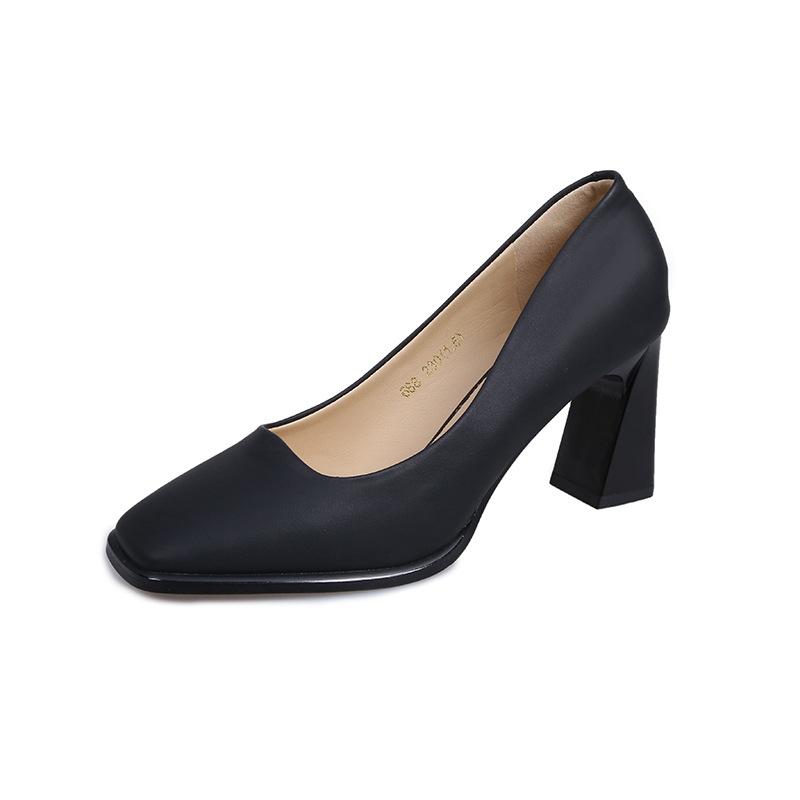 

Fashion Spring New Women s Pumps Retro Shallow Mouth Square Head Thick High Heels Work Shoes Commuting Beige Black Women Single Shoes 35