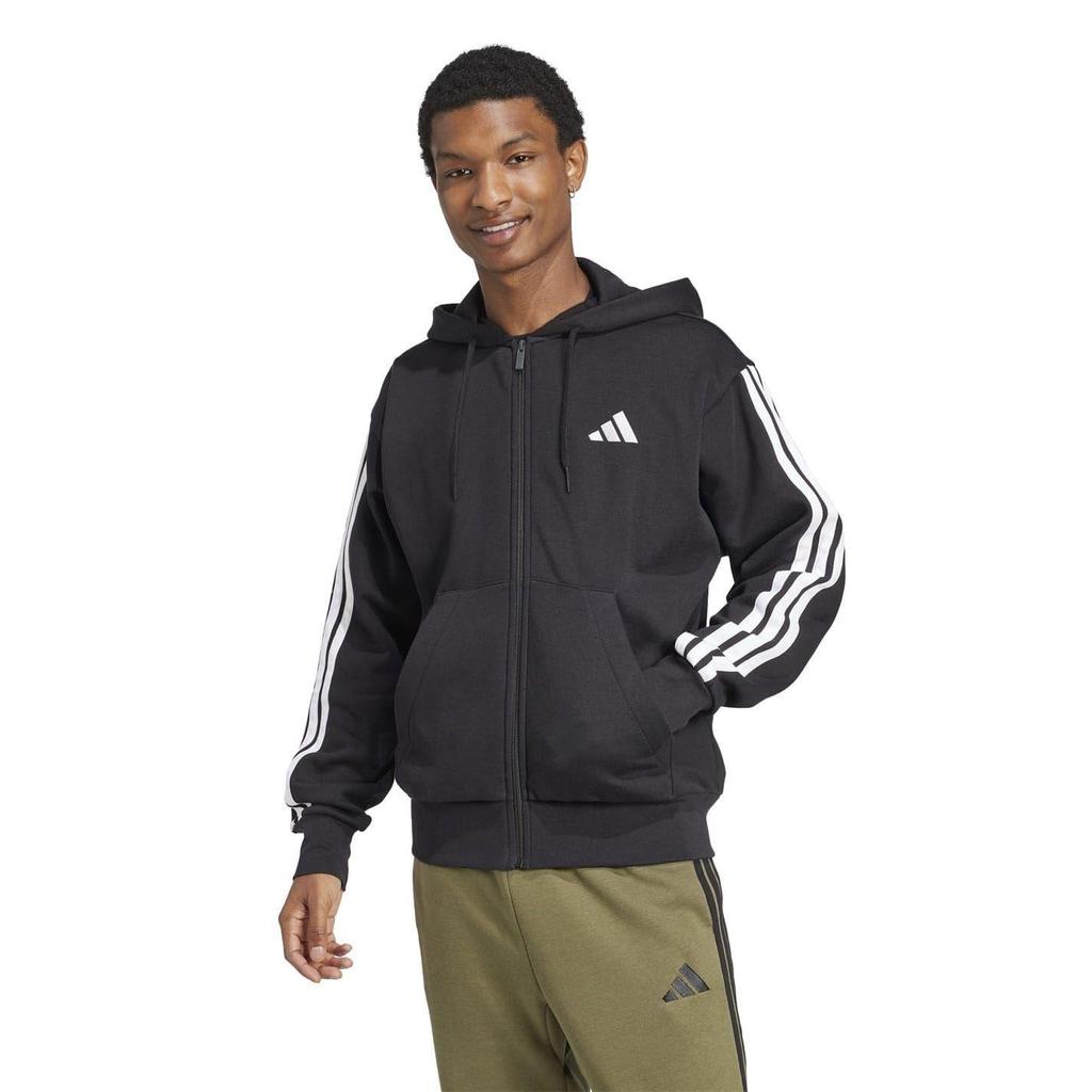 adidas Mens 3 Stripes Fleece Full Zip Hoodie