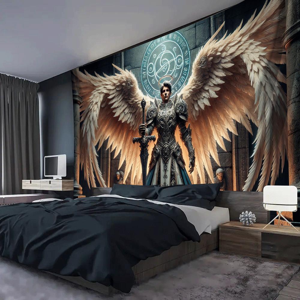 Angel Warrior Wall Tapestry Fantasy Armor Design Mythical Art Decor Gothic Bedroom Interior Style Trend